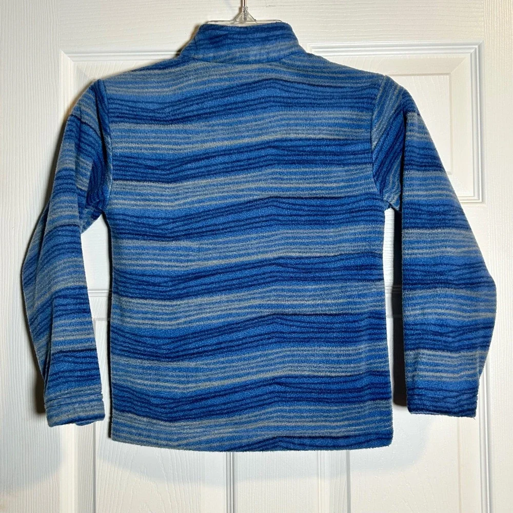 Eddie Bauer Kids‎ Fleece Jacket Blue Grey Stripe Zip Up Boys Girls Size XS 5 6